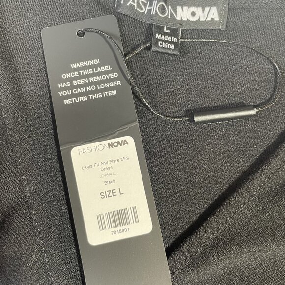 Fashion Nova Layla Fit & Flare Wrap Dress Mini V Neck Long Sleeves Black Size L - Picture 14 of 16